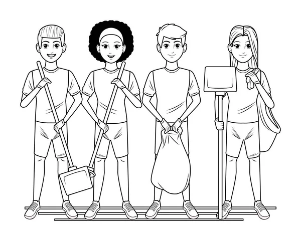 Reinigungsdienst Person Avatar Cartoon-Figur in schwarz und weiß — Stockvektor
