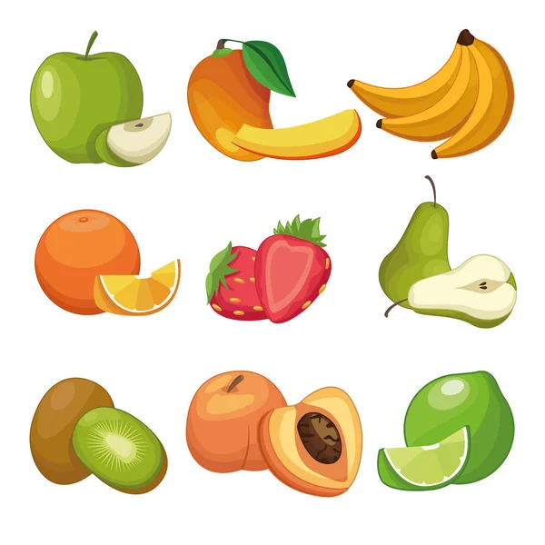 Délicieux ensemble de fruits de dessins animés — Image vectorielle