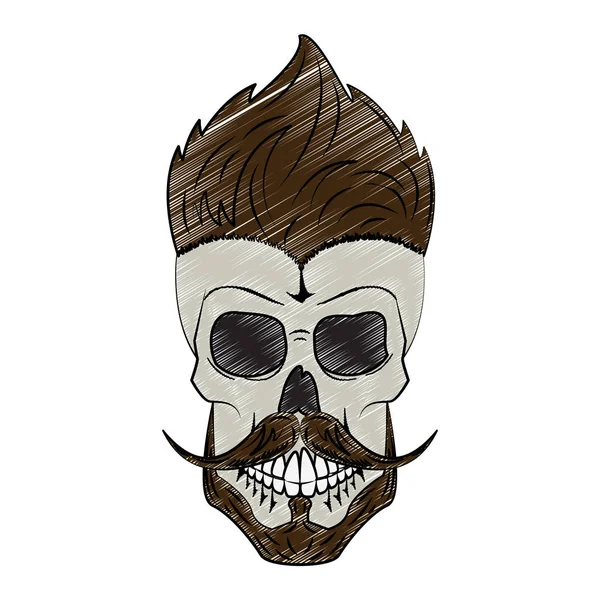 Calavera vintage barbería garabato — Vector de stock