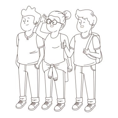 Gençler arkadaşlar gülümseyen ve siyah beyaz tebrik