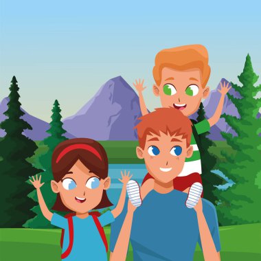 Çocuk karikatür ile aile tek ebeveyn