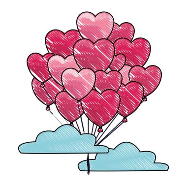 Gökyüzünde kalp balonları karalama