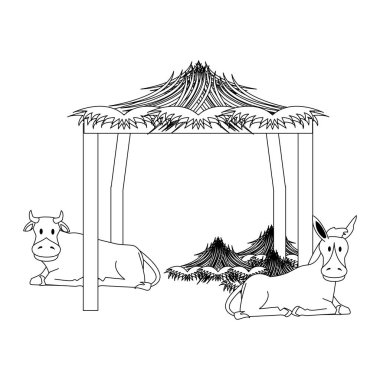 Çiftlik sevimli memeliler hayvanlar siyah beyaz çizgi film