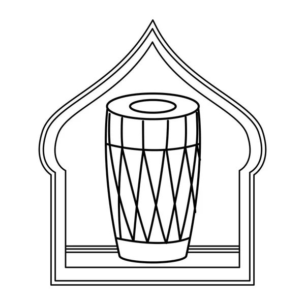 Buben mridangam ikona karikatura izolované v černé a bílé — Stockový vektor