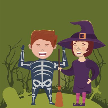 Karanlık cadılar bayramı sahnesi kılık değiştirmiş insanlarla