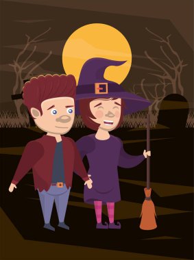 Karanlık cadılar bayramı sahnesi kılık değiştirmiş insanlarla