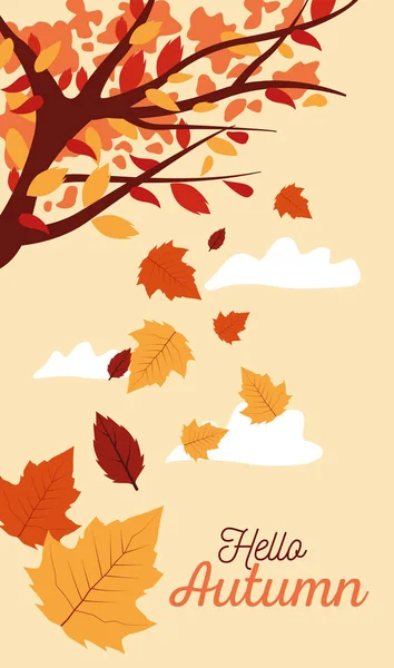 Привіт осінній сезон сцена з деревом і листям — стоковий вектор
