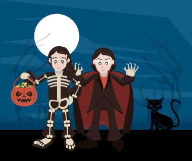 Cadılar Bayramı sahnesinde kılık değiştirmiş insanlar