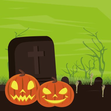 Mezarlıkta balkabaklarıyla cadılar bayramı sahnesi