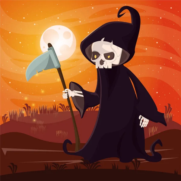 Halloween donkere scène met dood en zeis — Stockvector