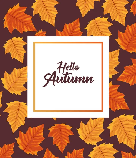 Quadro temporada de outono Olá com folhas — Vetor de Stock