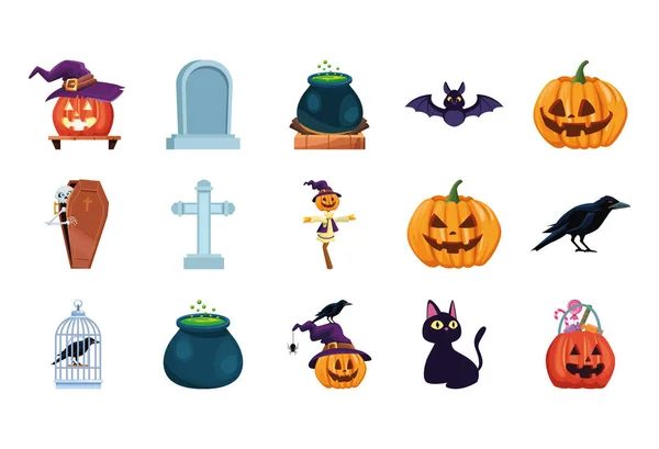 Paquete de iconos de Halloween conjunto — Vector de stock
