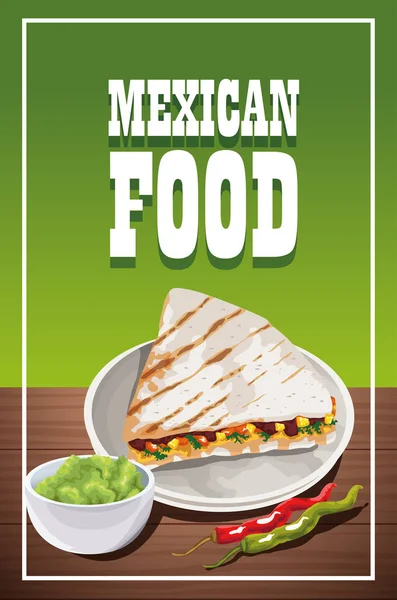 Makanan Meksiko lezat dengan tortilla - Stok Vektor