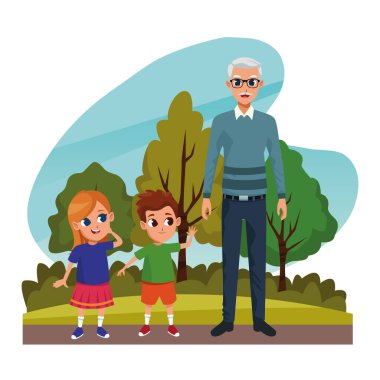 Dedeleri ve torunları parkta.