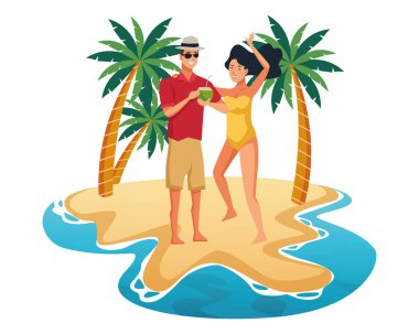 Genç çift yaz karikatürler zevk