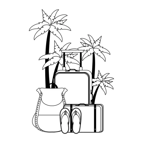 Καλοκαίρι και παραλία διακοπές κινούμενα σχέδια σε μαύρο και άσπρο — Διανυσματικό Αρχείο