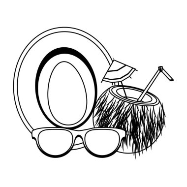 Yaz ve sahil tatilleri siyah beyaz çizgi filmler.