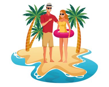 Genç çift yaz karikatürler zevk