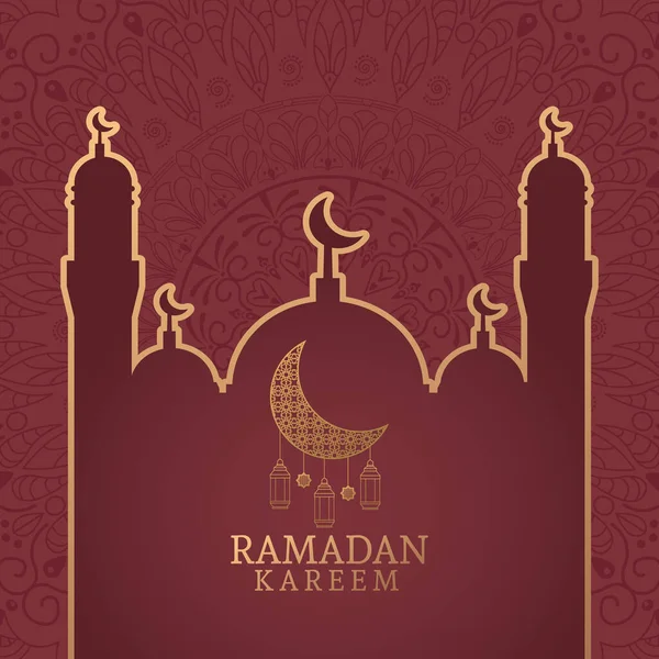 Ramadan Kareem met afnemende maan en islamitische kunst — Stockvector