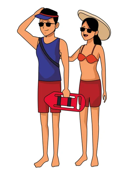 年轻夫妇在夏天卡通 — 图库矢量图片
