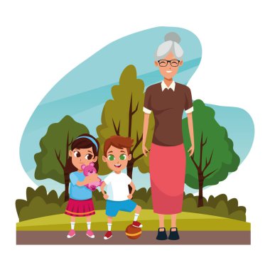 Dedeleri ve torunları parkta.