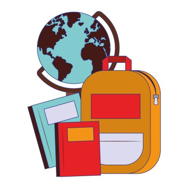 Okul gereçleri, çizgi filmler, mavi çizgiler.