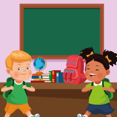 Okula geri dön çizgi film çocuk.