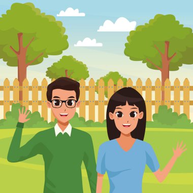 Genç yetişkin çift tebrik karikatür