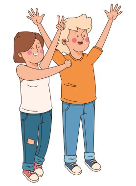 Gençler arkadaşlar gülümseyen ve eğlenceli karikatür sahip