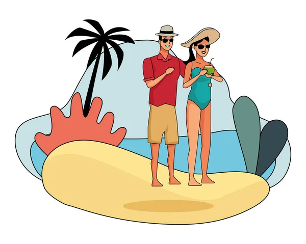 Jovem casal desfrutando de desenhos animados de verão — Vetor de Stock