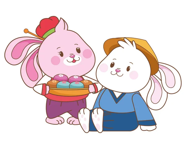 Conejos a mediados de otoño festival de dibujos animados — Vector de stock