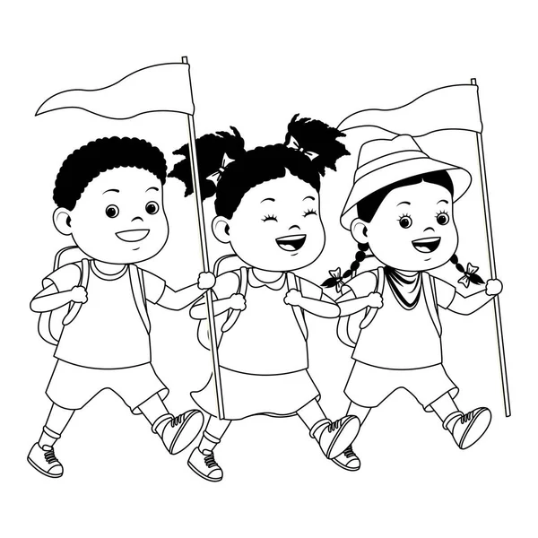 Caricaturas para niños y campamentos de verano en blanco y negro — Vector de stock