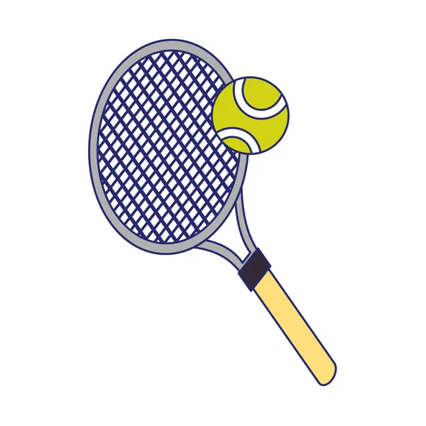 Tenisová raketa a míčové sportovní vybavení modré čáry — Stockový vektor