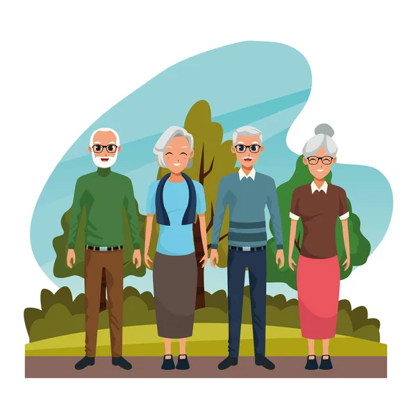 Grand-parents couple souriant dans la nature dessin animé — Image vectorielle