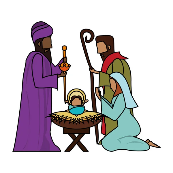 Buon Natale presepe cristiano cartone animato — Vettoriale Stock