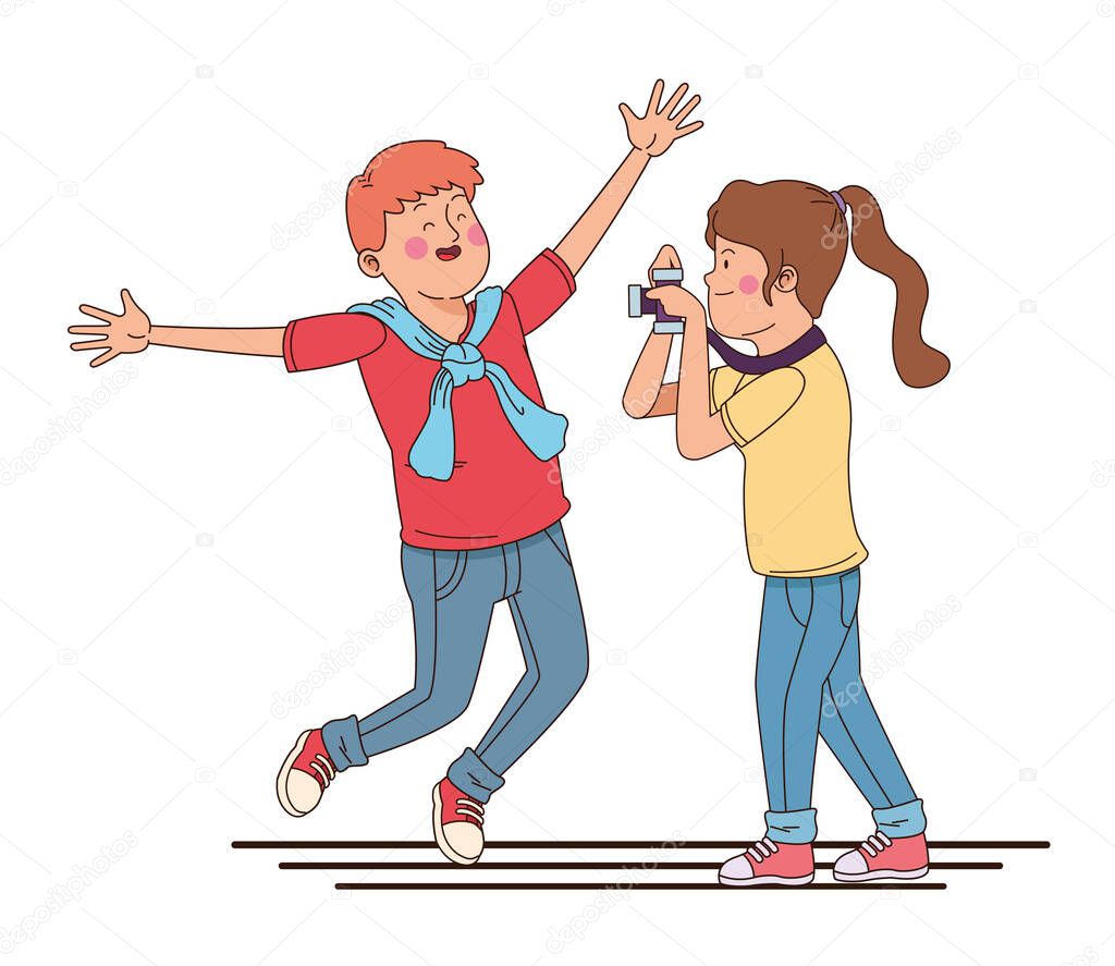 Teenagers friends smiling and having fun cartoon