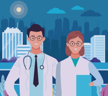 Profesyoneller işçiler çift gülümseyen karikatürler