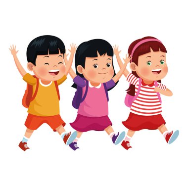 Sırt çantalarıyla gülümseyen okul çocukları