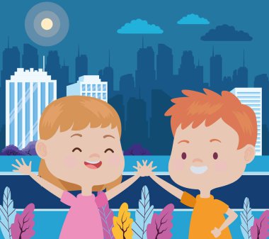 Sevimli mutlu çocuklar eğlenceli karikatürler sahip