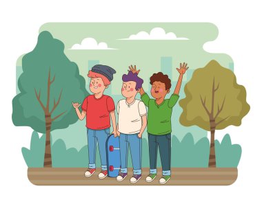 Gençler arkadaşlar gülümseyerek ve tebrik