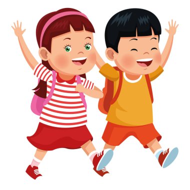 Sırt çantalarıyla gülümseyen okul çocukları