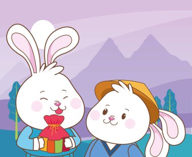 Orta sonbahar festivali karikatürler Tavşanlar