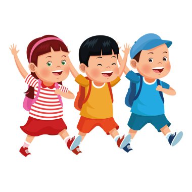 Sırt çantalarıyla gülümseyen okul çocukları