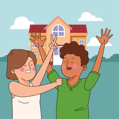 Gençler arkadaşlar gülümseyen ve eğlenmek