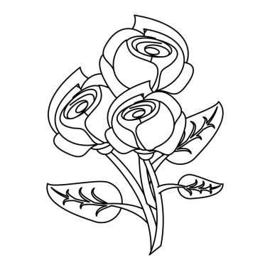 Çiçekler tropikal bahar çiçekli karikatür siyah ve beyaz