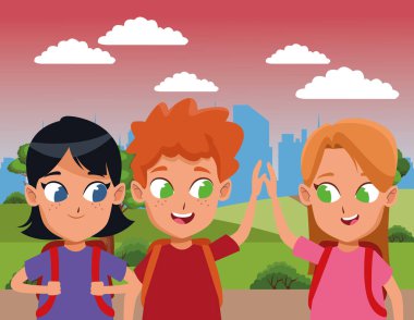 çocukluk sevimli okul öğrencileri karikatür