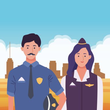 Profesyoneller işçiler çift gülümseyen karikatürler