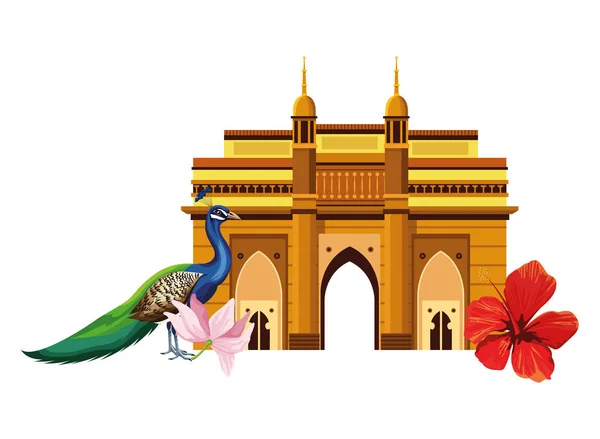 Costruzione indiana monumenti icona cartone animato — Vettoriale Stock