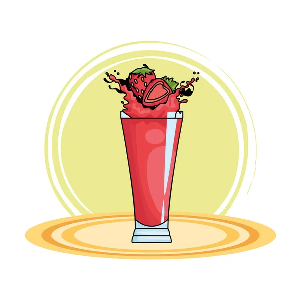 Morangos salpicando refresco bebida desenhos animados — Vetor de Stock
