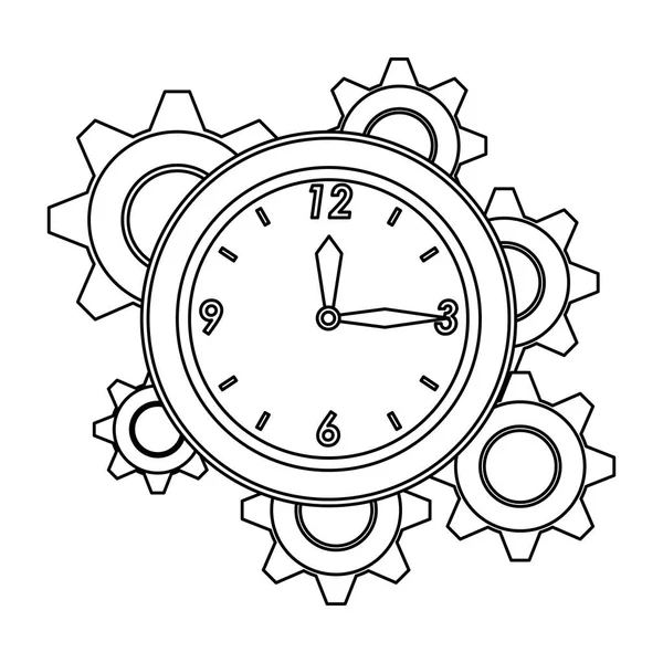 Χρόνος ρολόι ρολόι ξυπνητήρι κινούμενα σχέδια σε μαύρο και άσπρο — Διανυσματικό Αρχείο